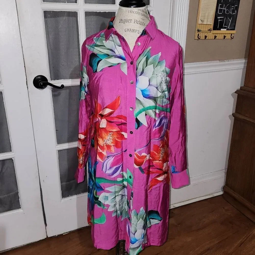 NWT Maeve Anthropologie Womens Pink Combo Tunic Buttondown Dress XS